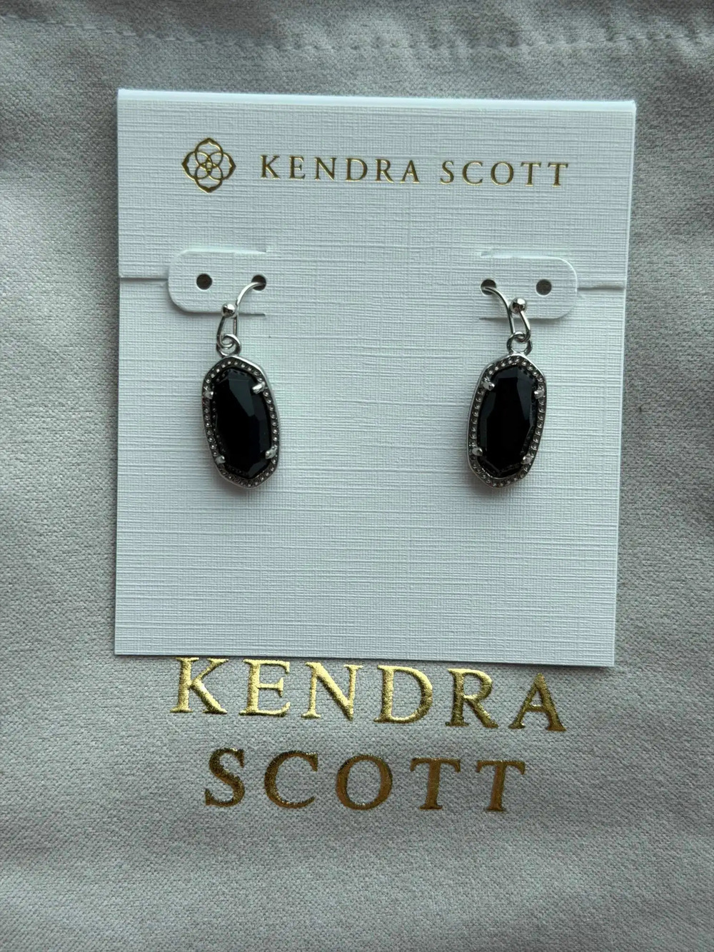 Kendra Scott Black Pendant Earrings with Silver Trim